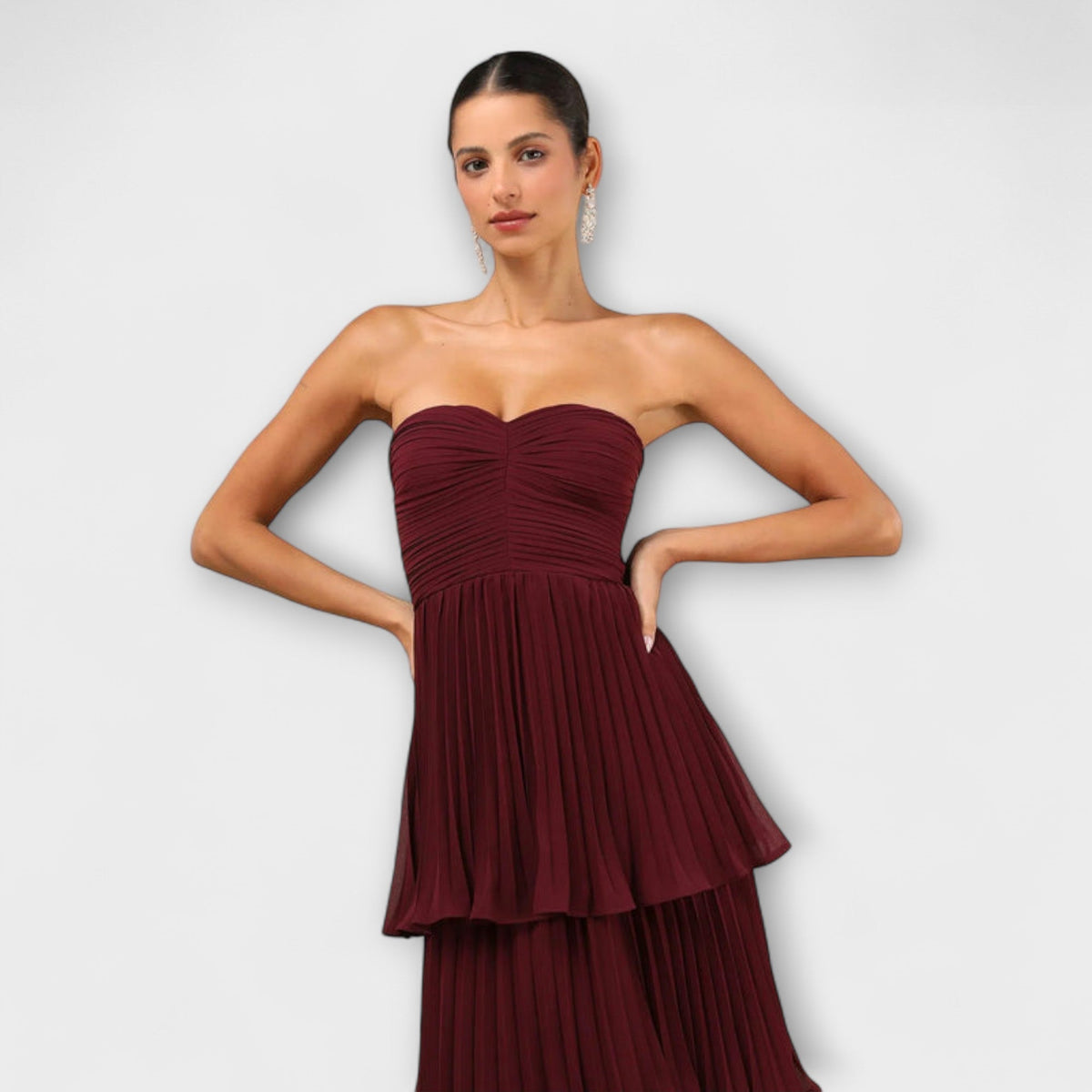 Lorena - Vestido maxi sin tirantes con detalles plastificados