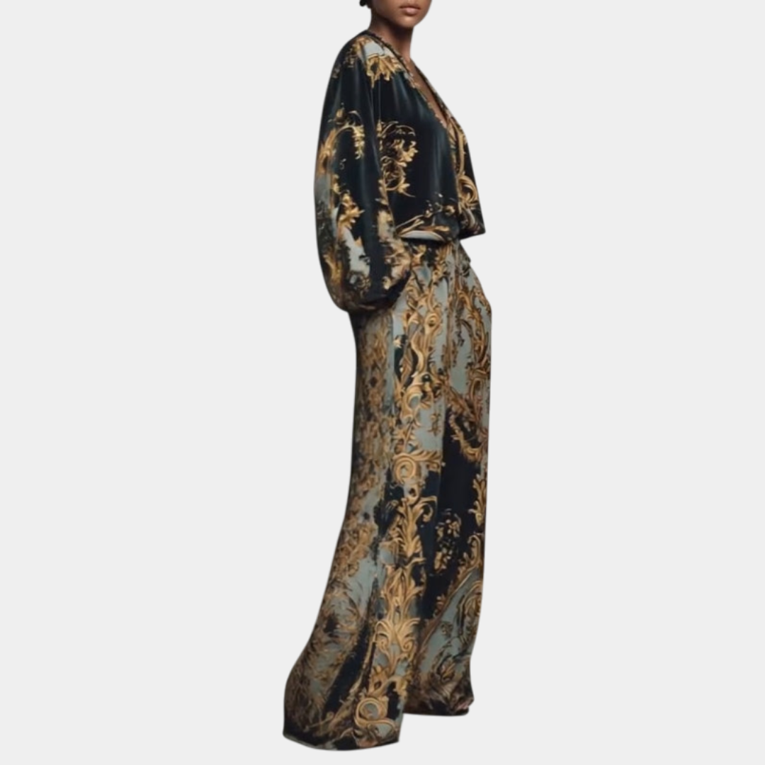 Valentina | Conjunto Floral Barroco con Pantalones Palazzo