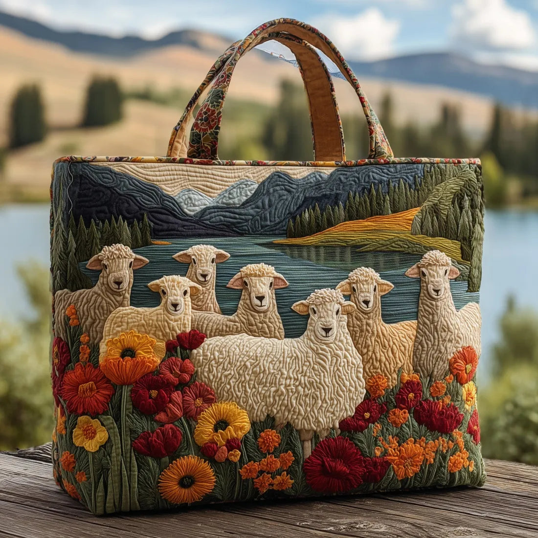 Ovejas junto al Lago | Bolso Artesanal Acolchado