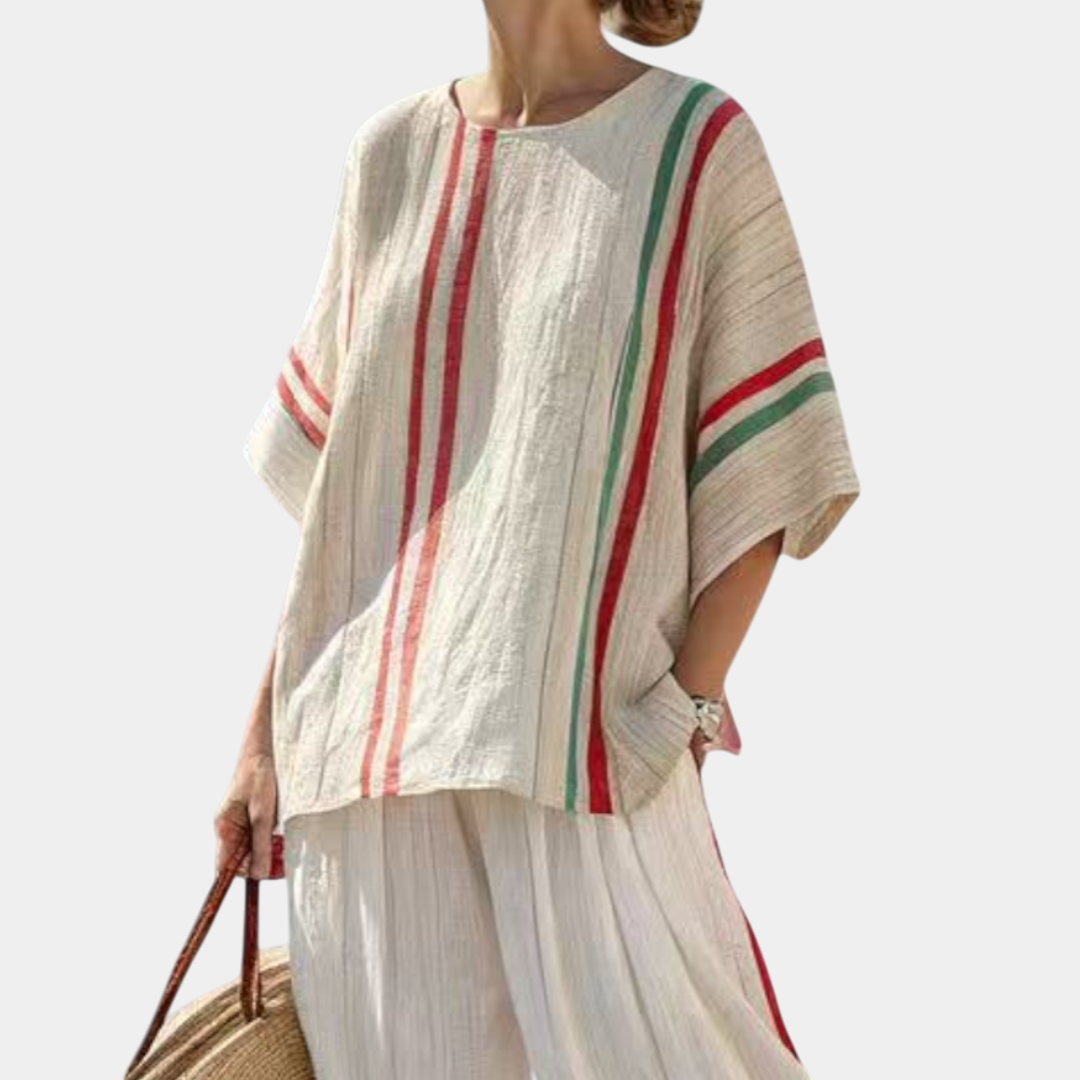 Noemi | Blusa boho estampada y pantalones anchos cómodos
