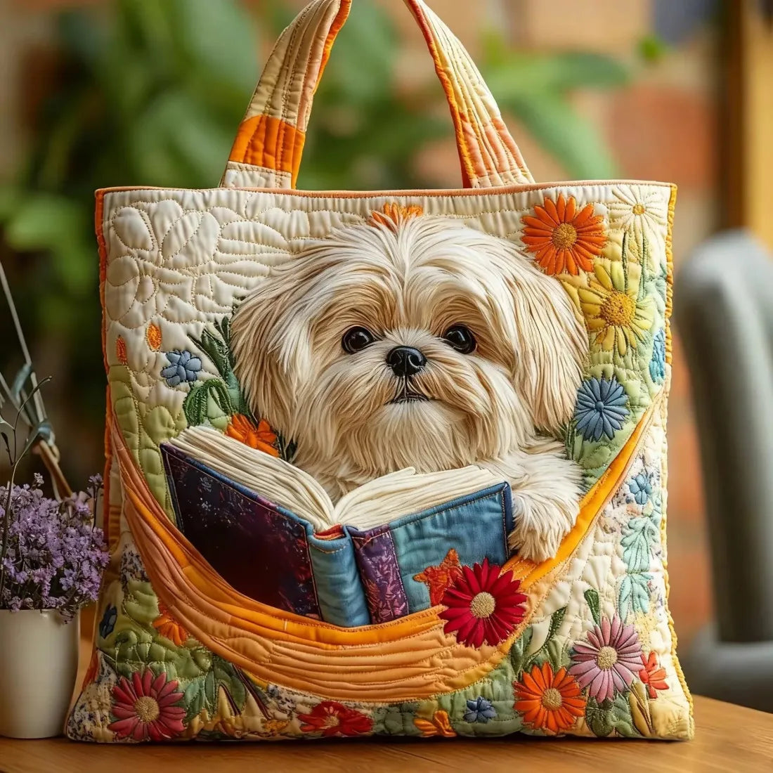 Shih Tzu con Libros | Bolso Artesanal Acolchado