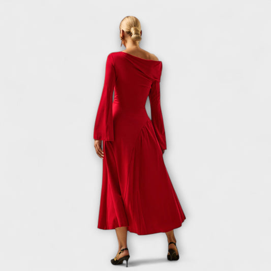 Vila - Vestido midi con hombros descubiertos y mangas abullonadas