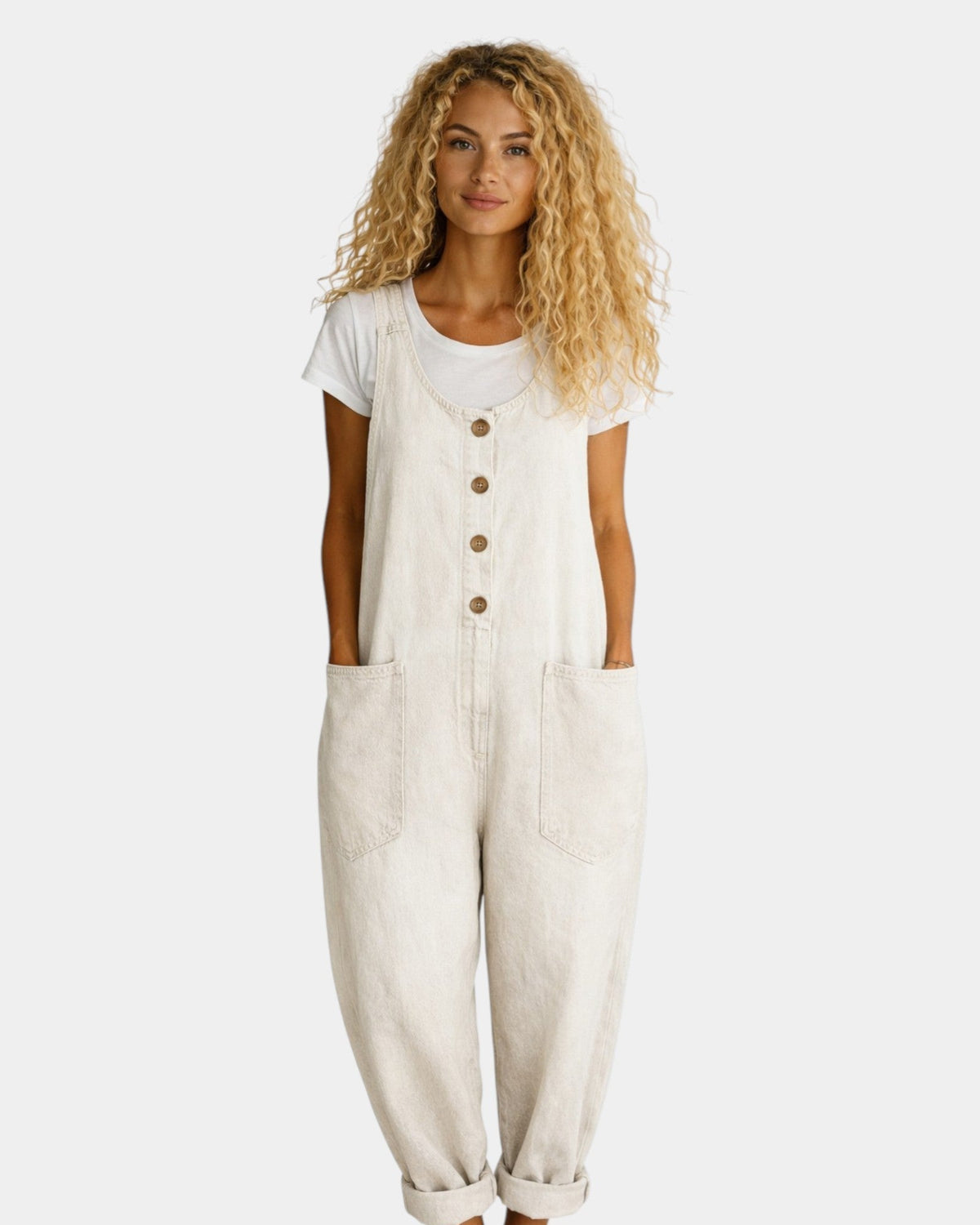Lorena | Pantalón de tirantes en denim de algodón vintage lavado