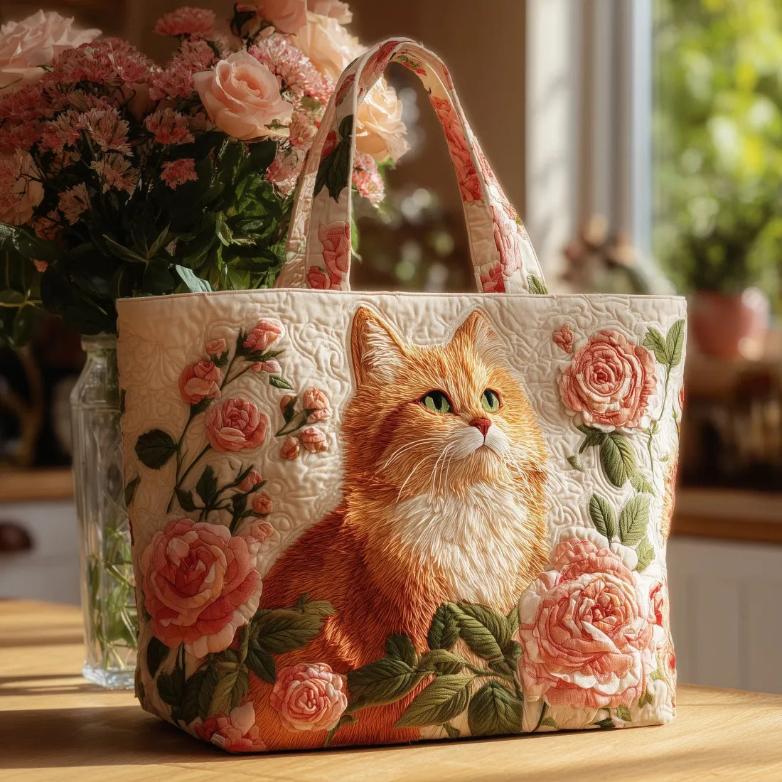 Gato y Rosas | Bolso Artesanal Acolchado