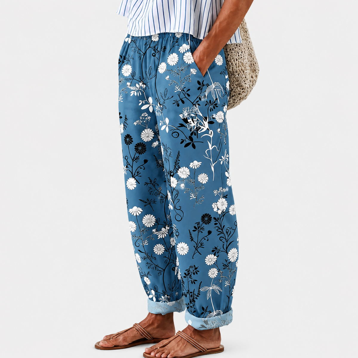 Pantalones Relax Azul Florales