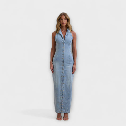 Lacey - Vestido maxi de denim con un ligero lavado