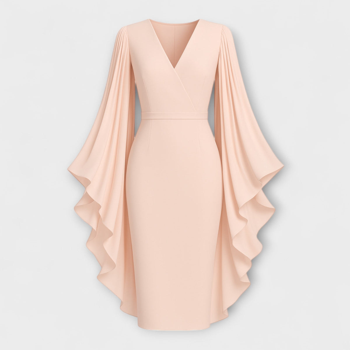 Rachel - Vestido midi Roza con escote en V y mangas de chiffon