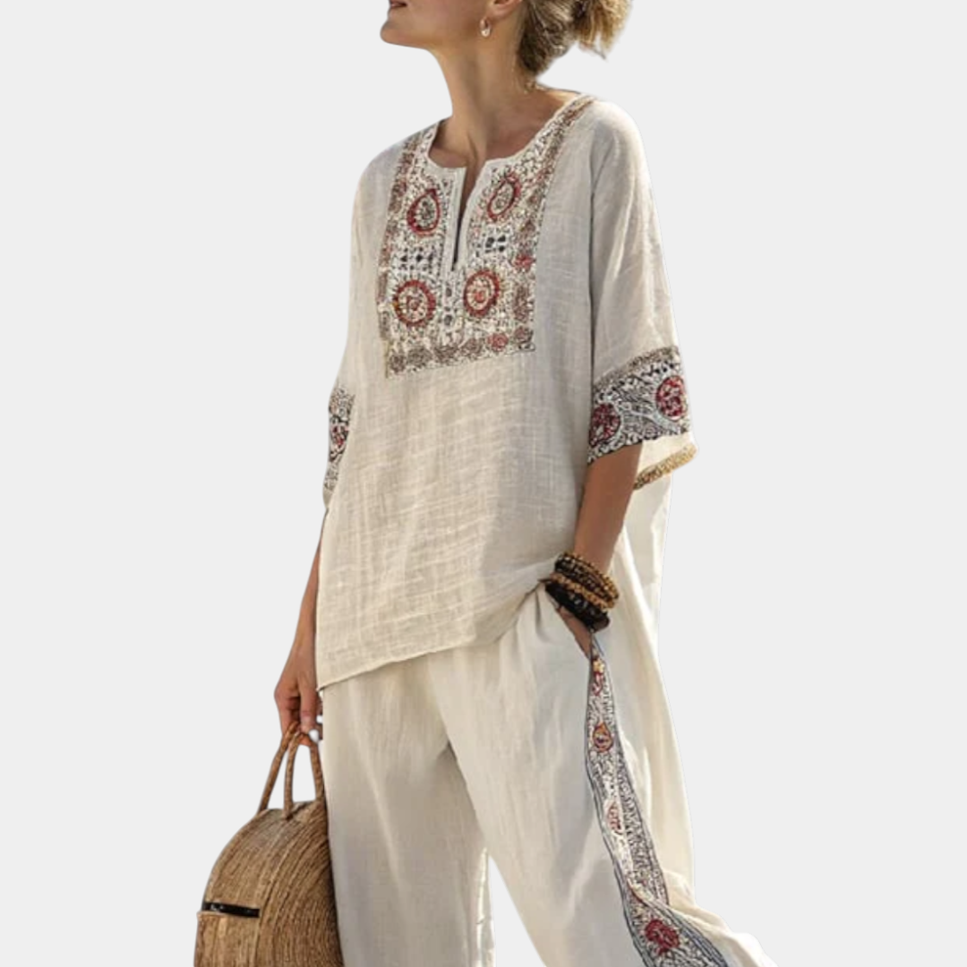 Tiziana | Blusa bordada esencial y pantalones anchos