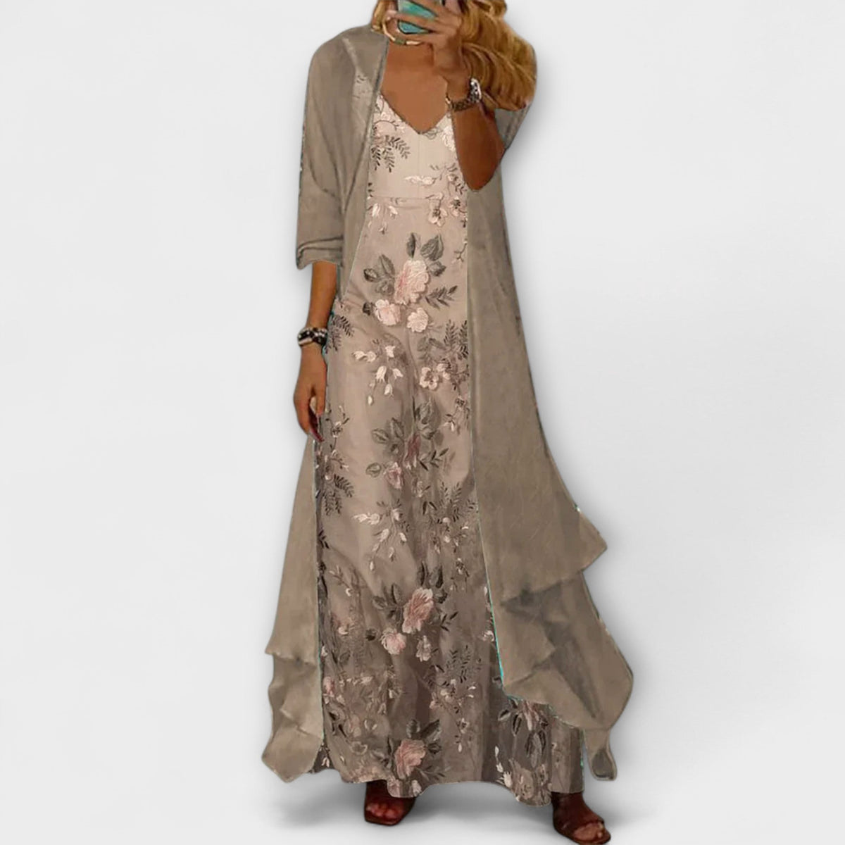 Mara - Vestido maxi con chaqueta (conjunto de 2 piezas)