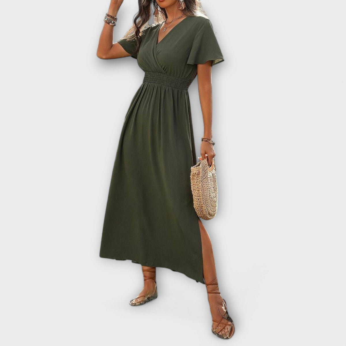 Heather - Vestido Boho Elegante con Escote en V y Mangas Largas
