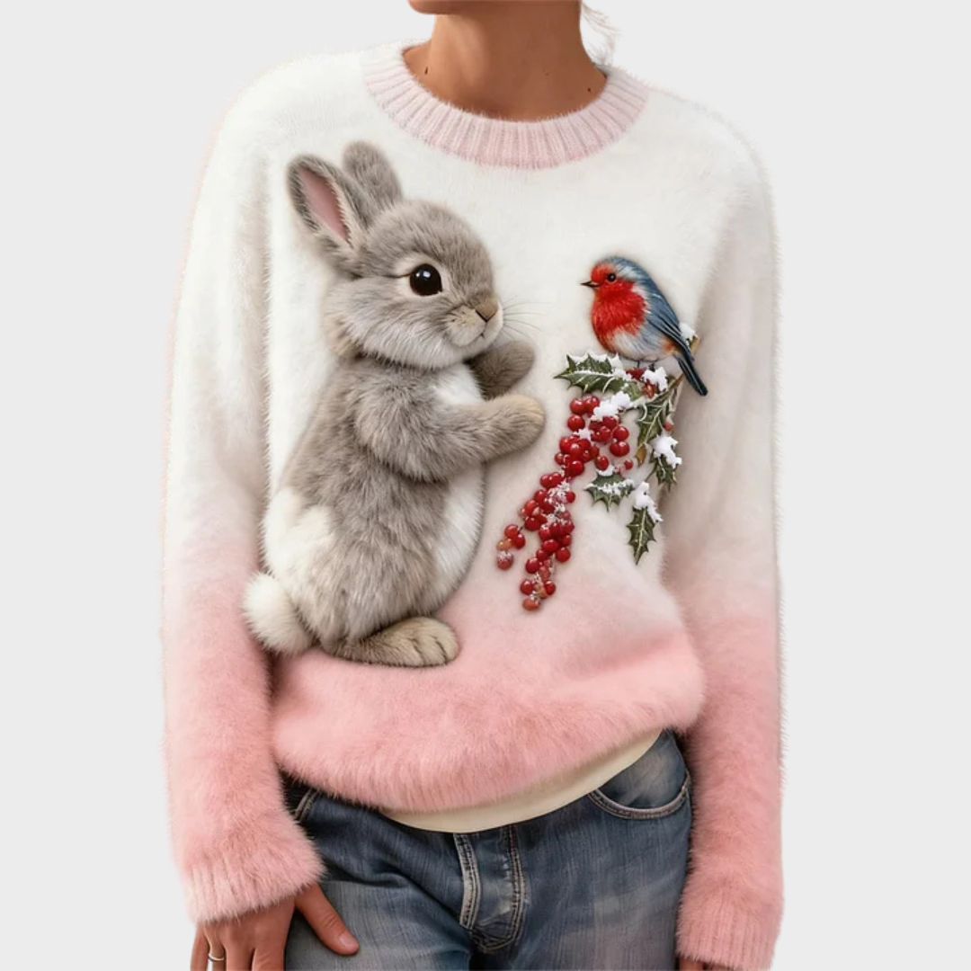 Klementina - Suéter de Peluche con Conejo de Navidad