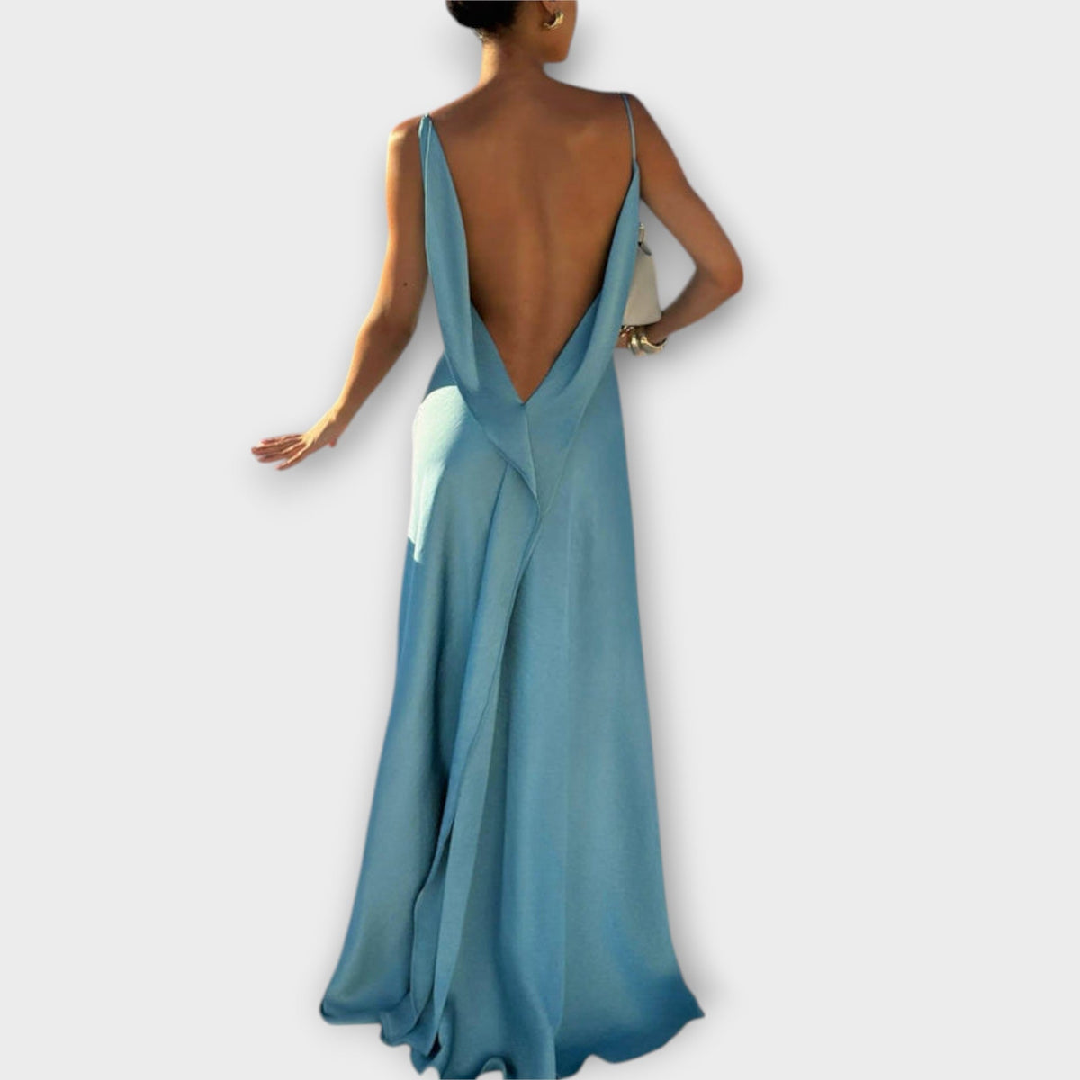 Hallie - Vestido maxi de satén chic con abertura alta