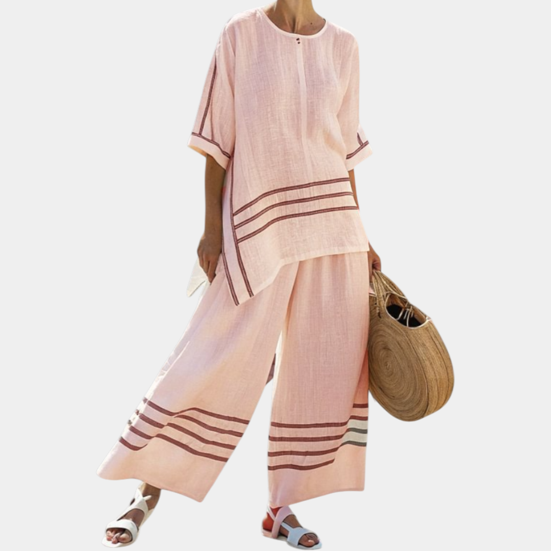 Vittorina | Blusa asimétrica de rayas sofisticadas y pantalones audaces