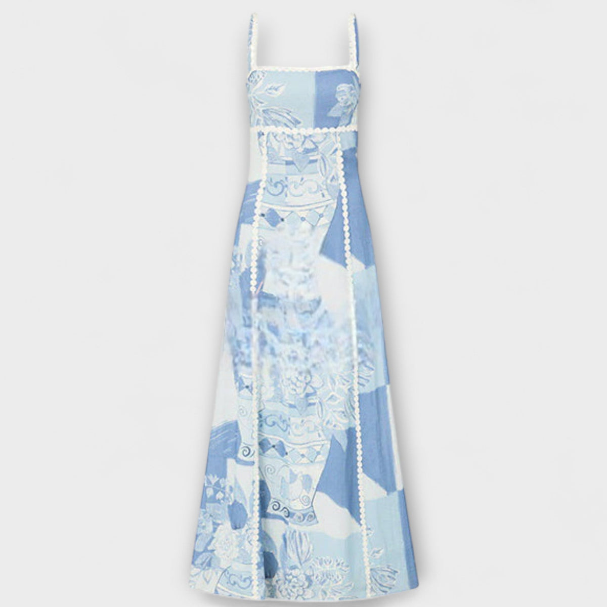 Terraza Ric Rac - Vestido maxi de lino con corte acampanado