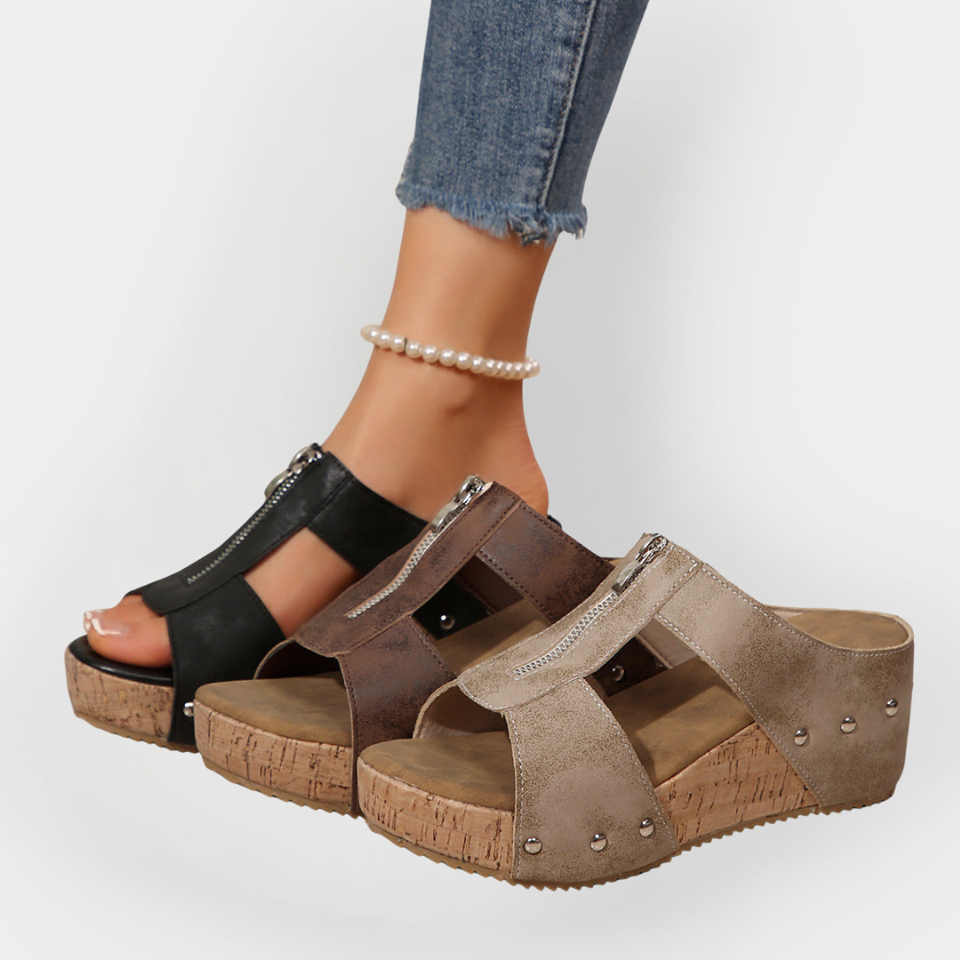 Sandalias cómodas con tacón y cierre de cremallera