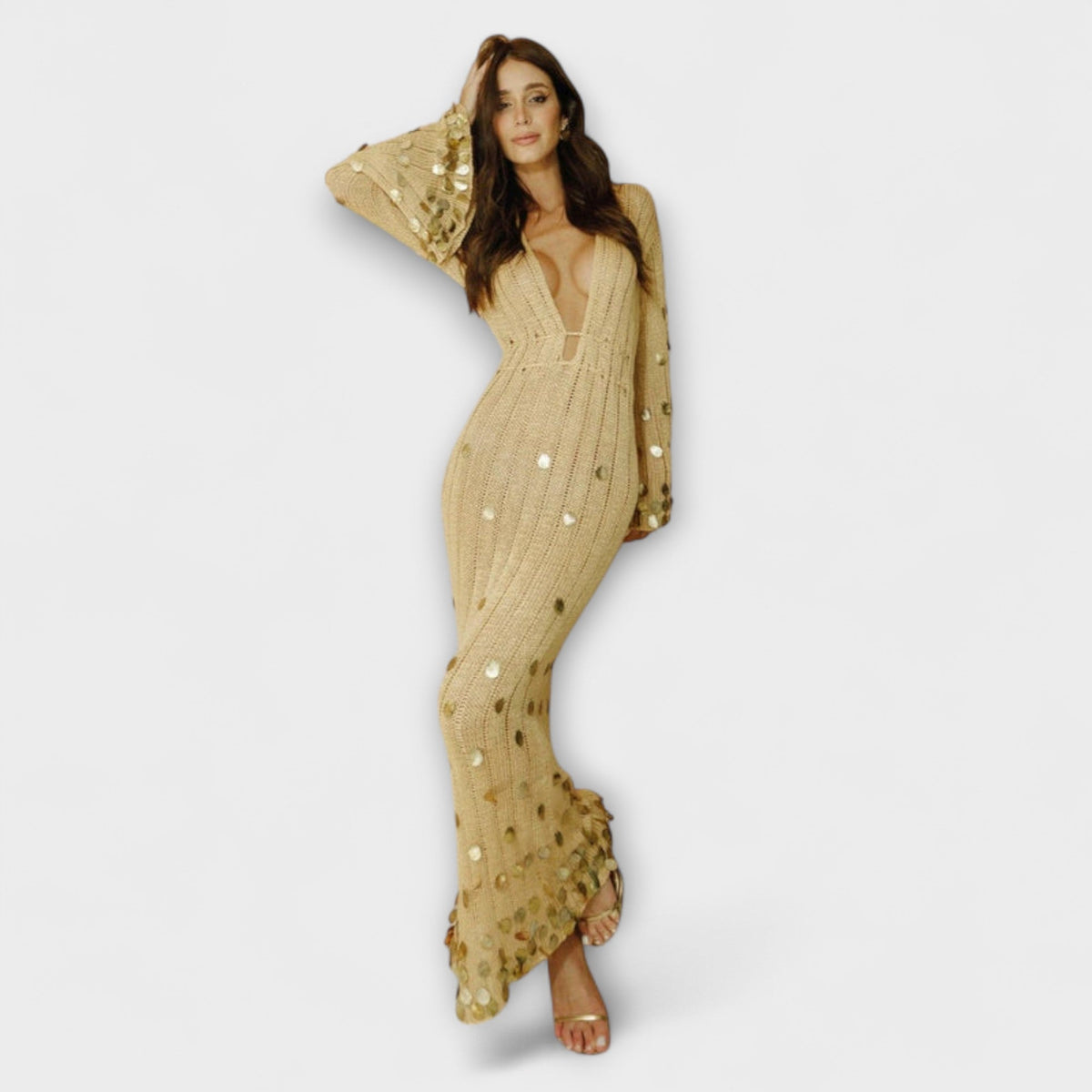 Kathleen - Vestidos maxi de punto dorado de Dolly