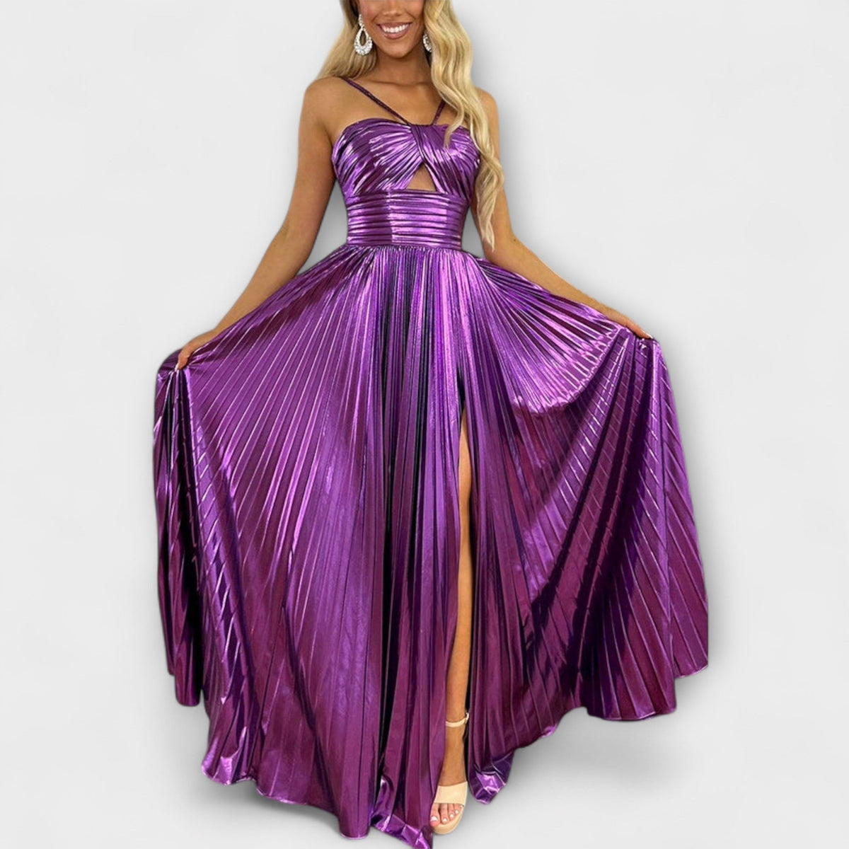 Vestido maxi en tejido metálico