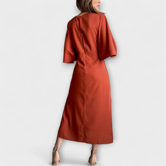 Holly - Vestido casual con escote en V, realizado en algodón y lino con cinturón