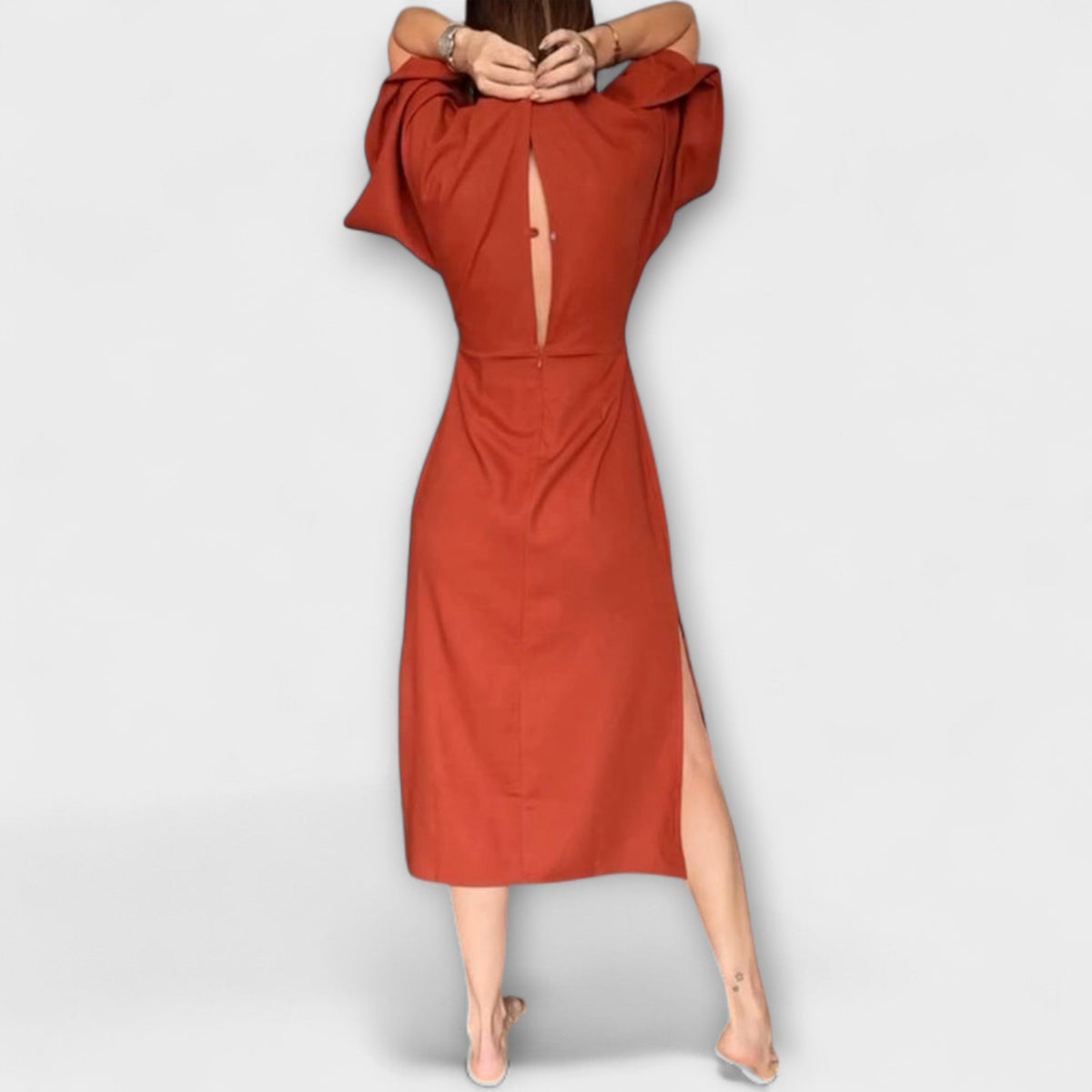 Holly - Vestido casual con escote en V, realizado en algodón y lino con cinturón