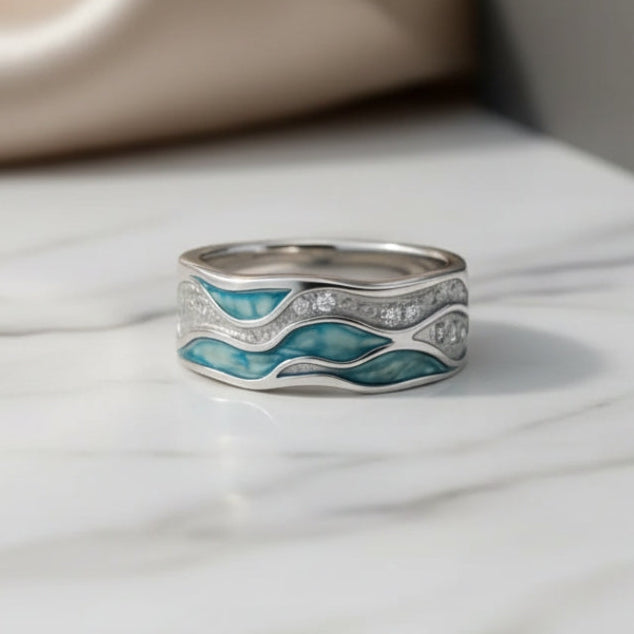 Regina™ | Anillo de Olas con Turquesa
