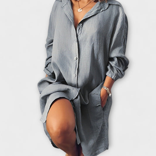 Blusa de lino ajustable para uso diario