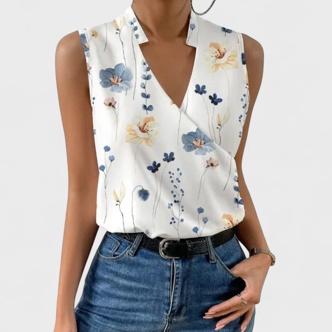 Simona - Camiseta de verano de algodón con escote en V