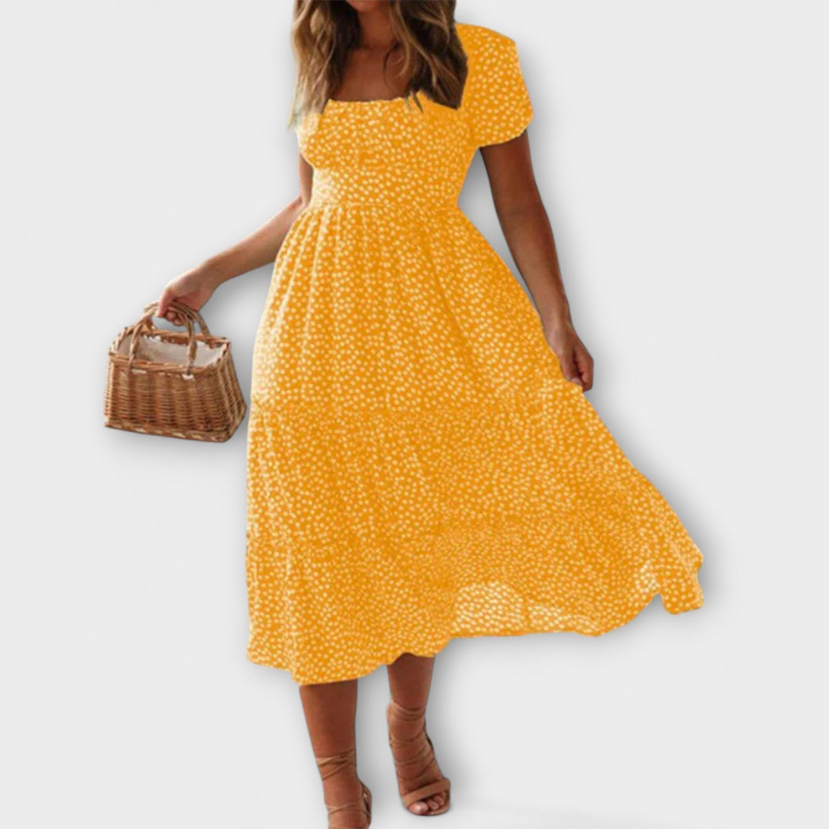 Vestido maxi vintage con estampado floral y mangas abullonadas