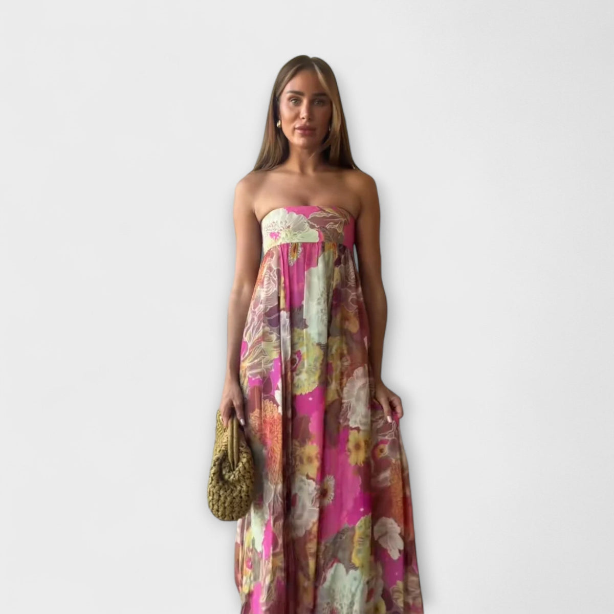 Vestido Maxi Plisado Sin Mangas Retro