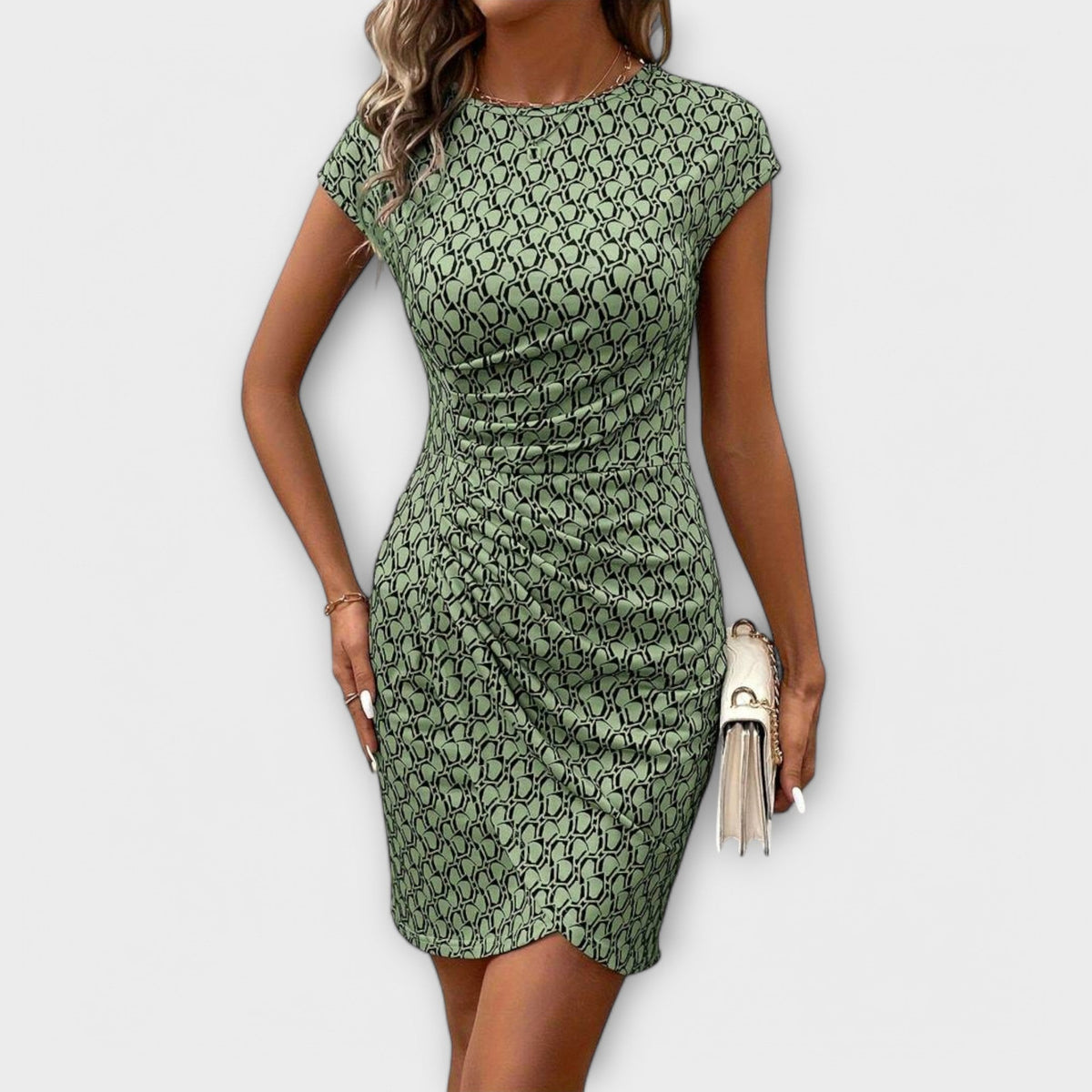 Emma - Vestido de manga corta en forma de tulipán con estampado integral