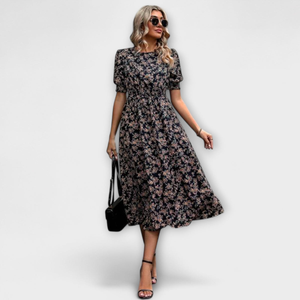 Amelia - Vestido con escote redondo y motivo floral