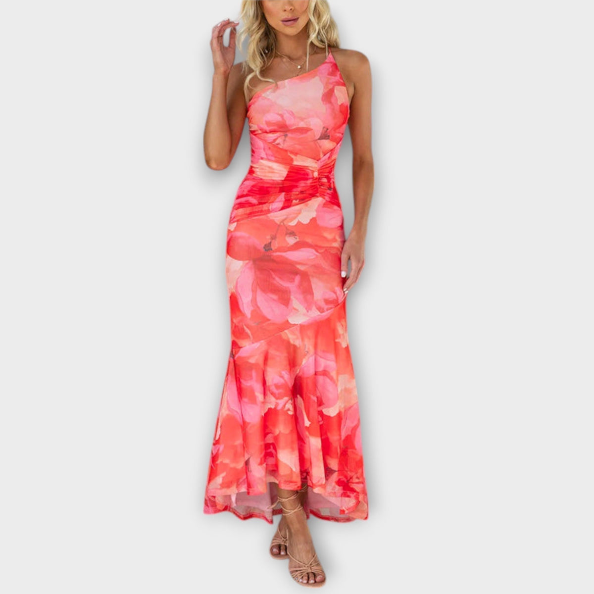 Pia - Vestido maxi con fruncidos asimétricos