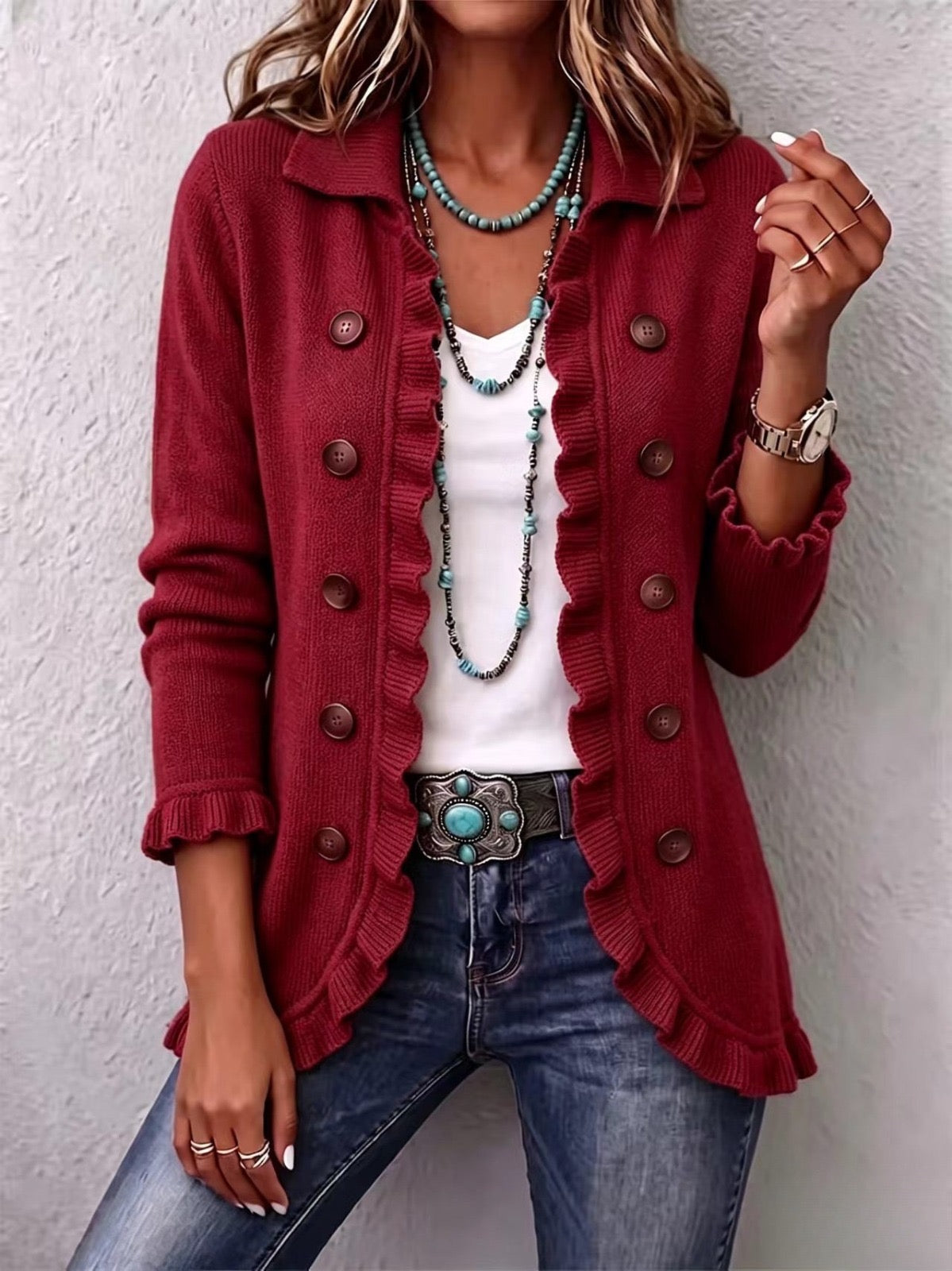 Natalia™ | Chaqueta de Punto con Volantes