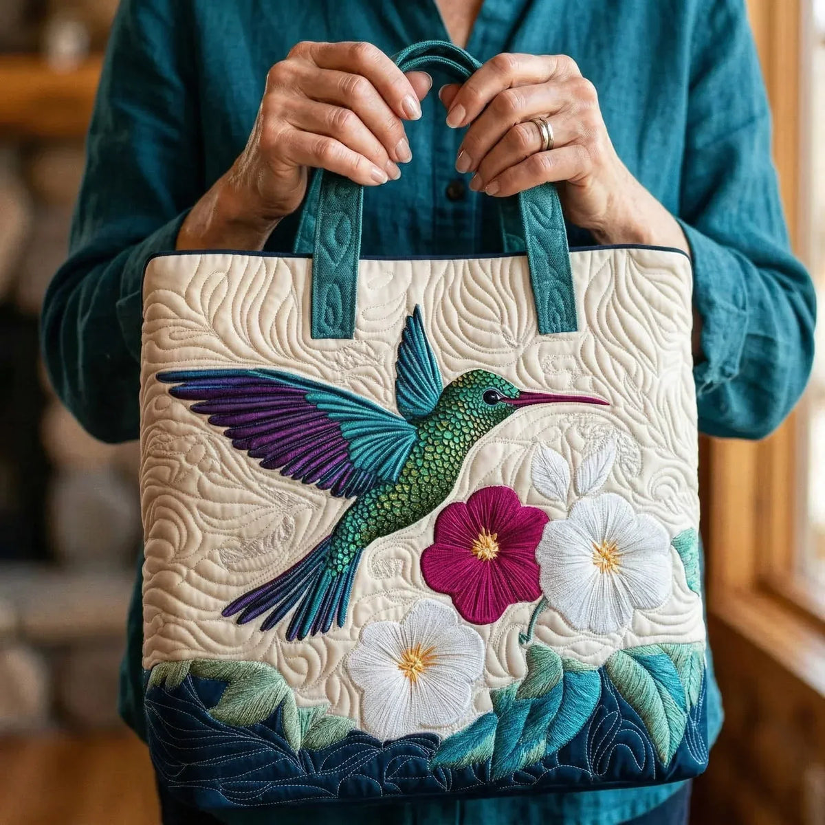 Colibrí y Flor | Bolso Artesanal Acolchado
