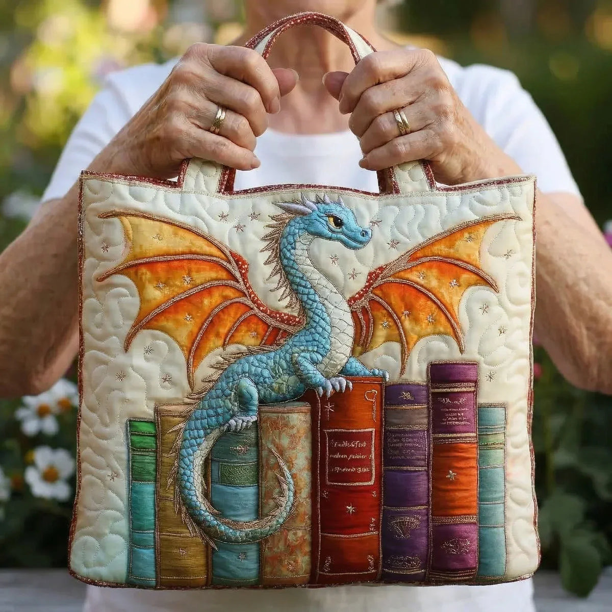Dragón Guardián de Libros | Bolso Artesanal Acolchado
