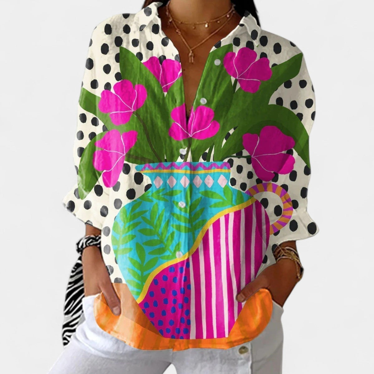 Nika – Blusa de verano con motivo vibrante