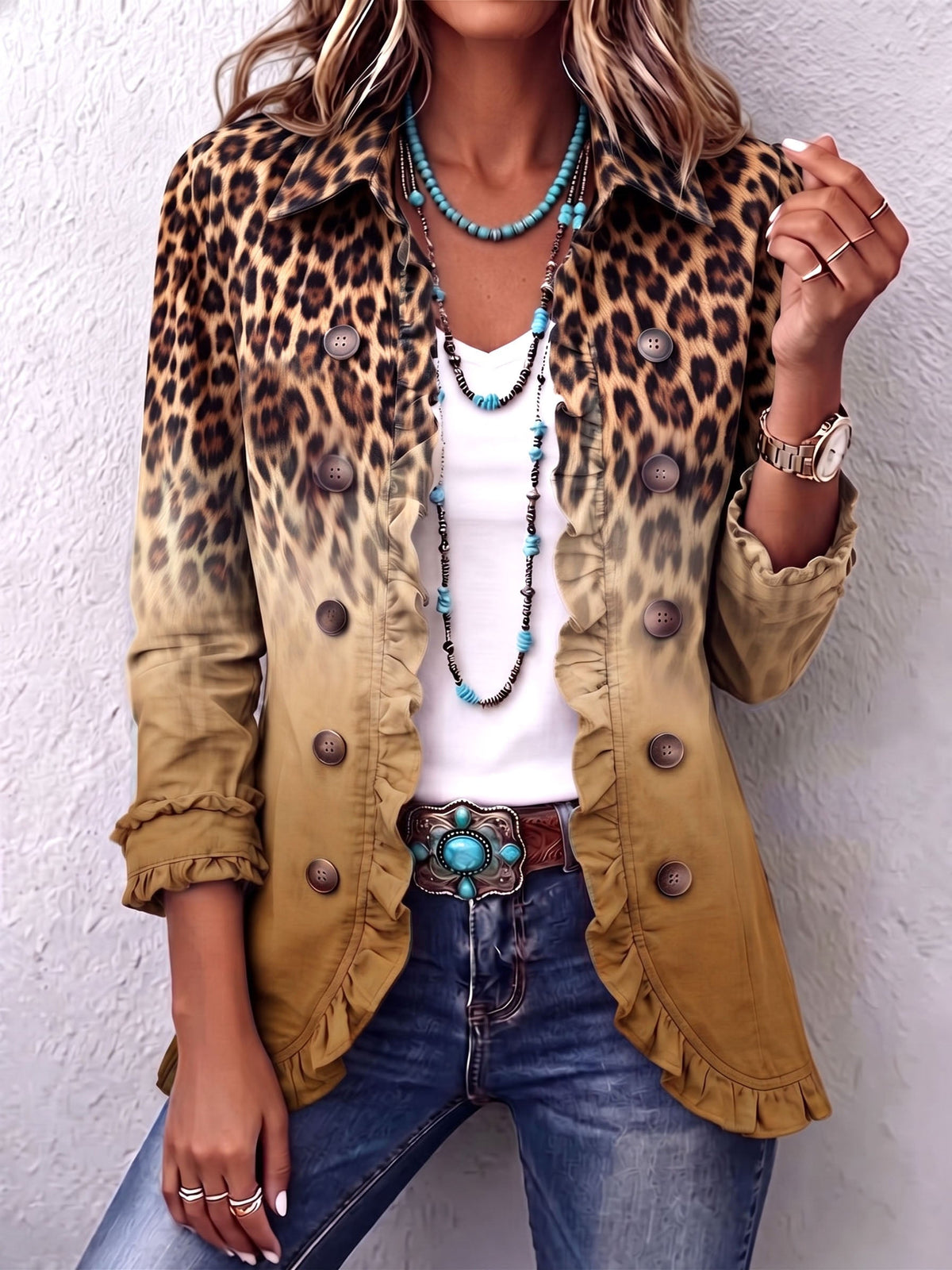 Carmen™ | Blazer de Leopardo con Volantes