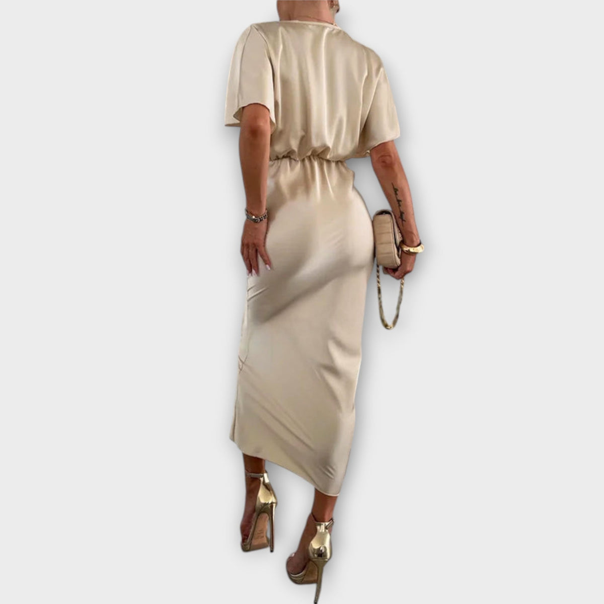 Sable - Vestido maxi con escote en V y nudo cruzado en satén sólido