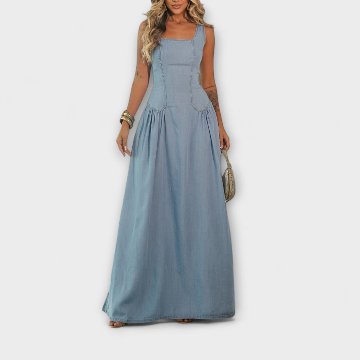 Lux - Vestido sin mangas en denim azul