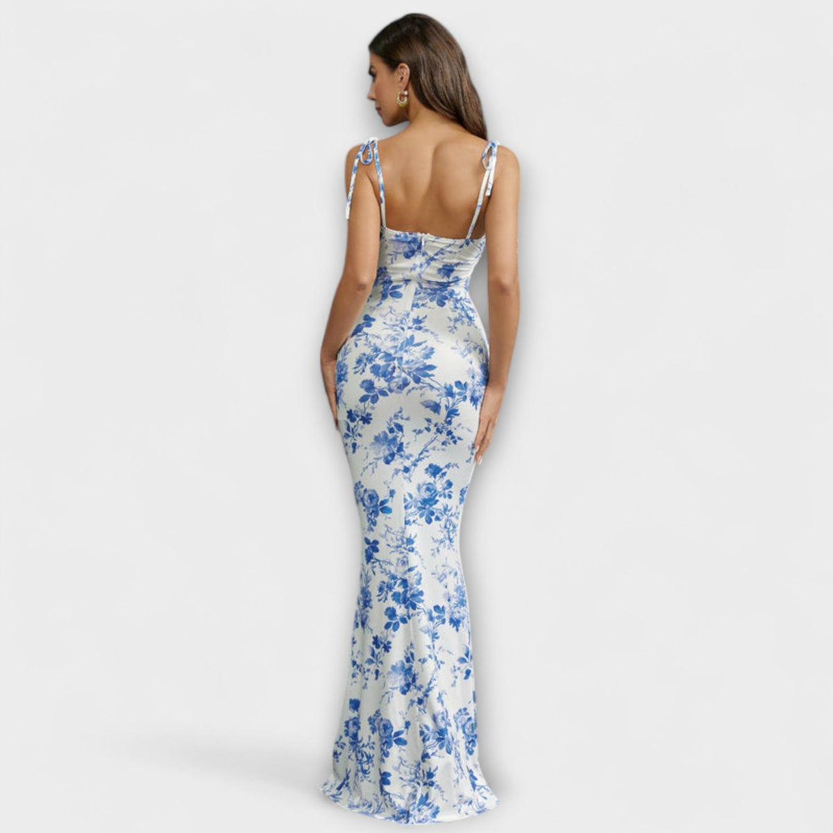 Thalia - Vestido de baile con motivo floral y tirantes anudados