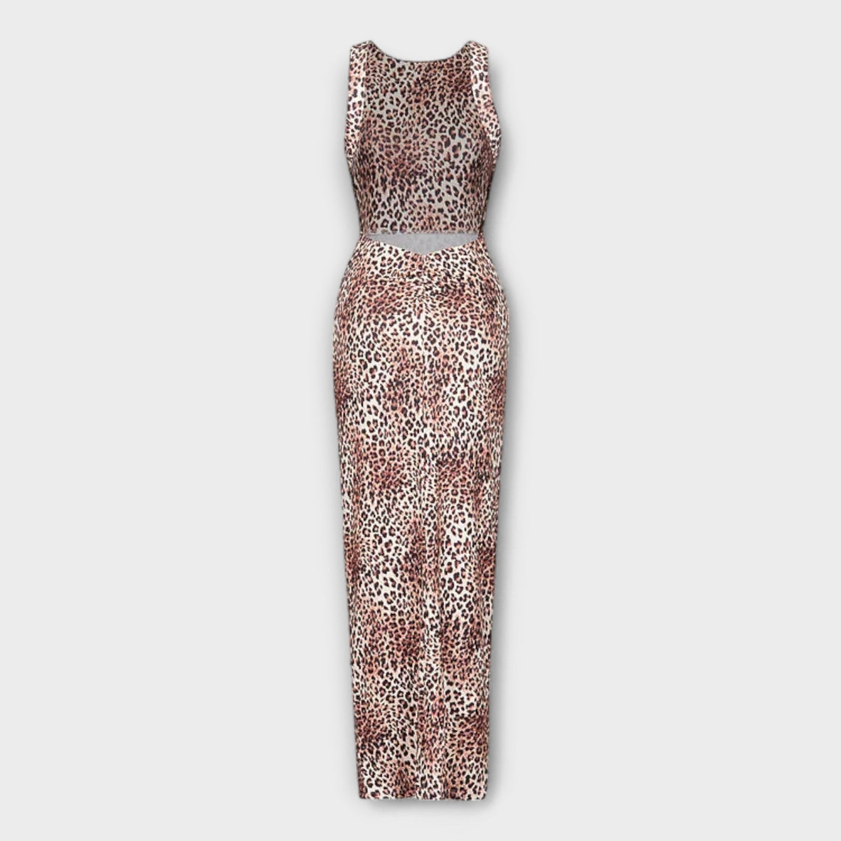 Della - Vestido maxi con estampado de leopardo y espalda descubierta