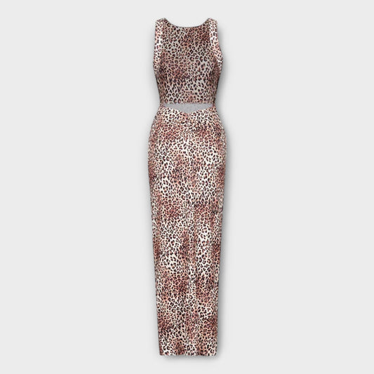 Della - Vestido maxi con estampado de leopardo y espalda descubierta