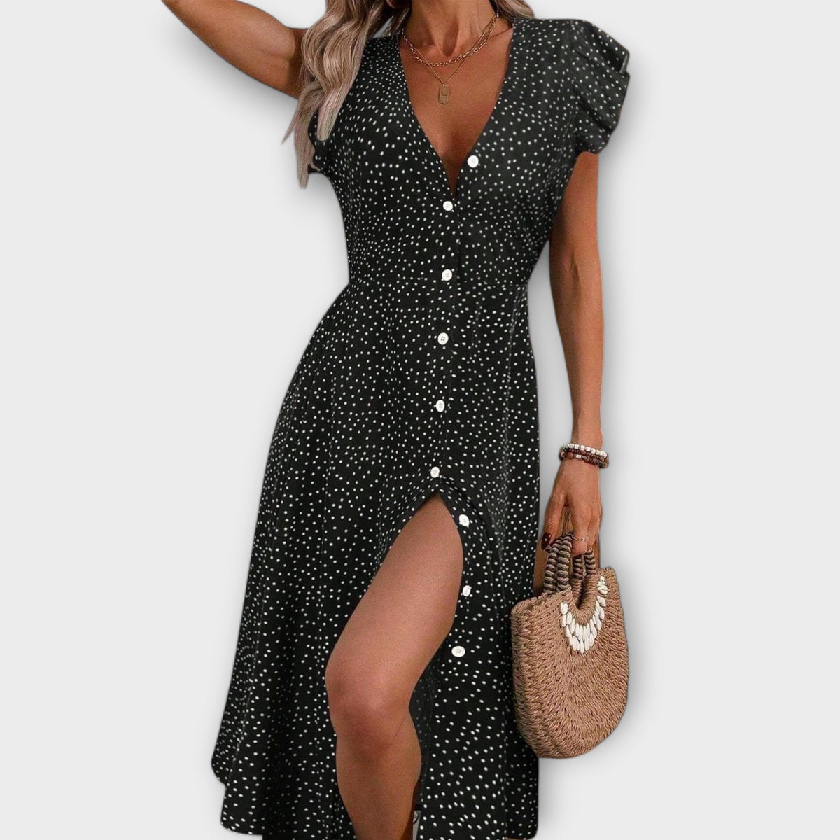 Vestido Midi Elegante de Lunares