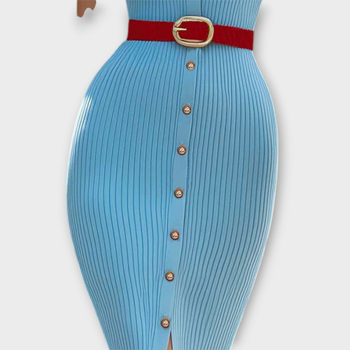 Sina - Elegante vestido ajustado a rayas azul pastel