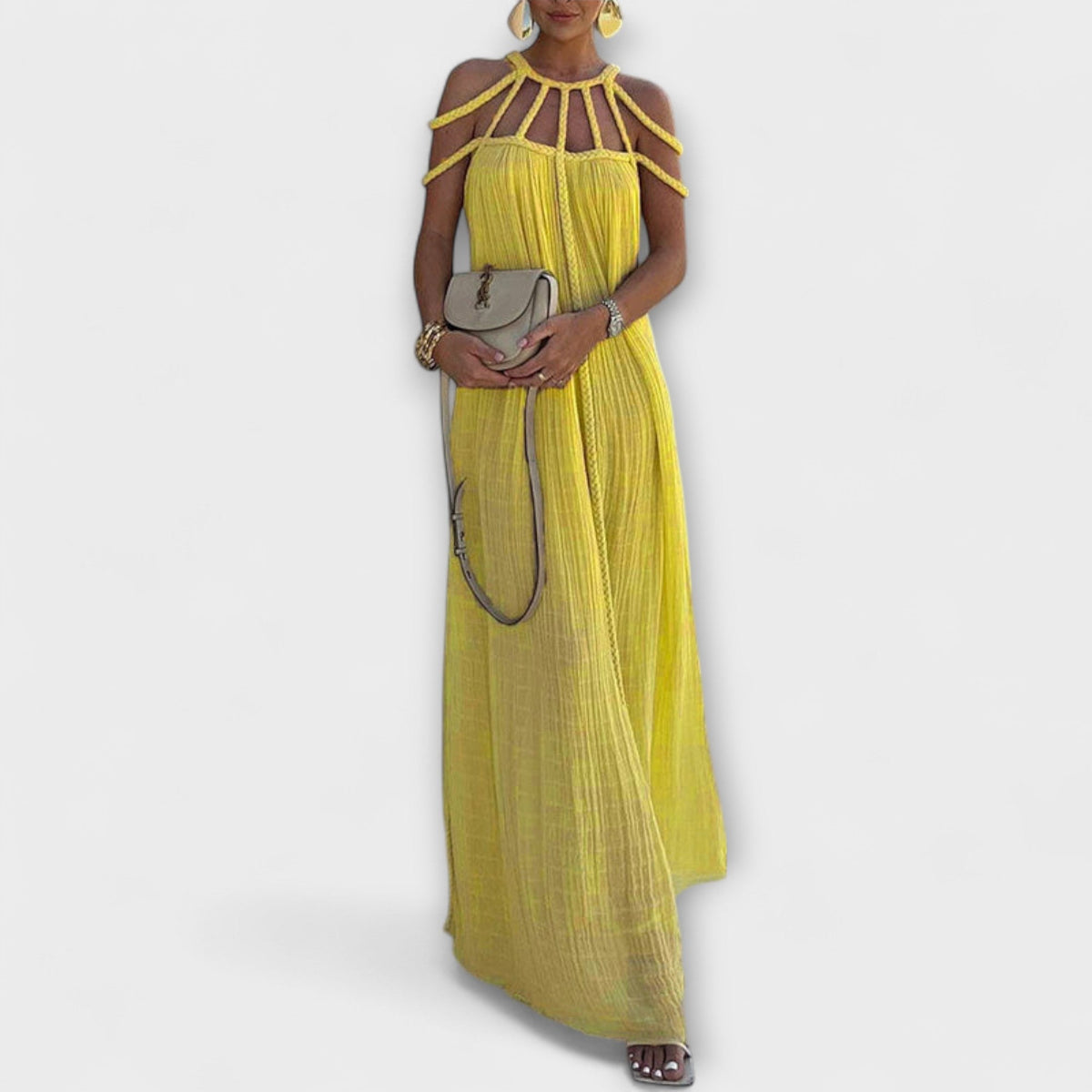 Briar - Vestido Maxi Chic en Mezcla de Lino con Tirantes Draped