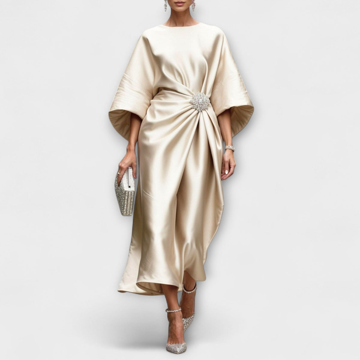 Robe maxi en satén lujoso con lentejuelas