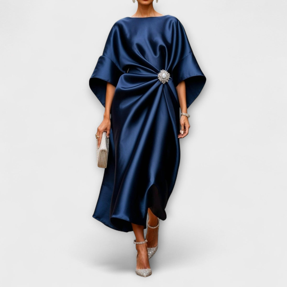 Robe maxi en satén lujoso con lentejuelas