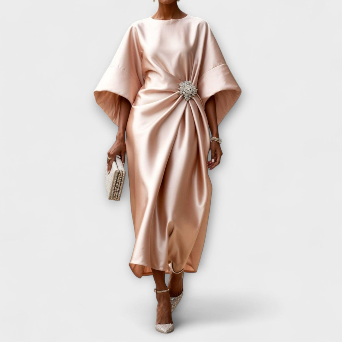 Robe maxi en satén lujoso con lentejuelas