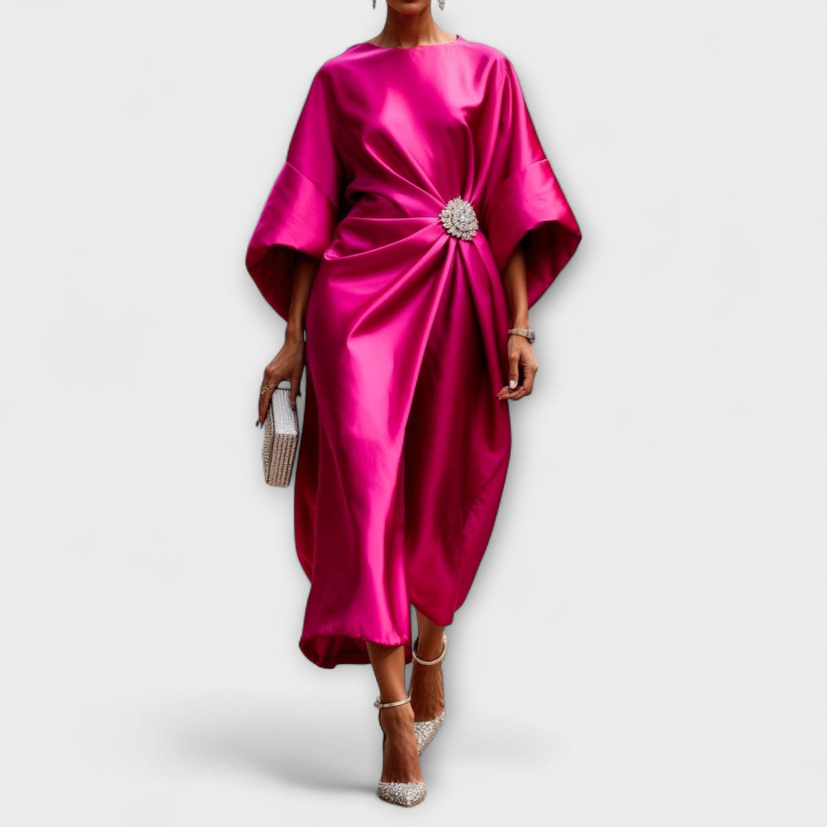 Robe maxi en satén lujoso con lentejuelas