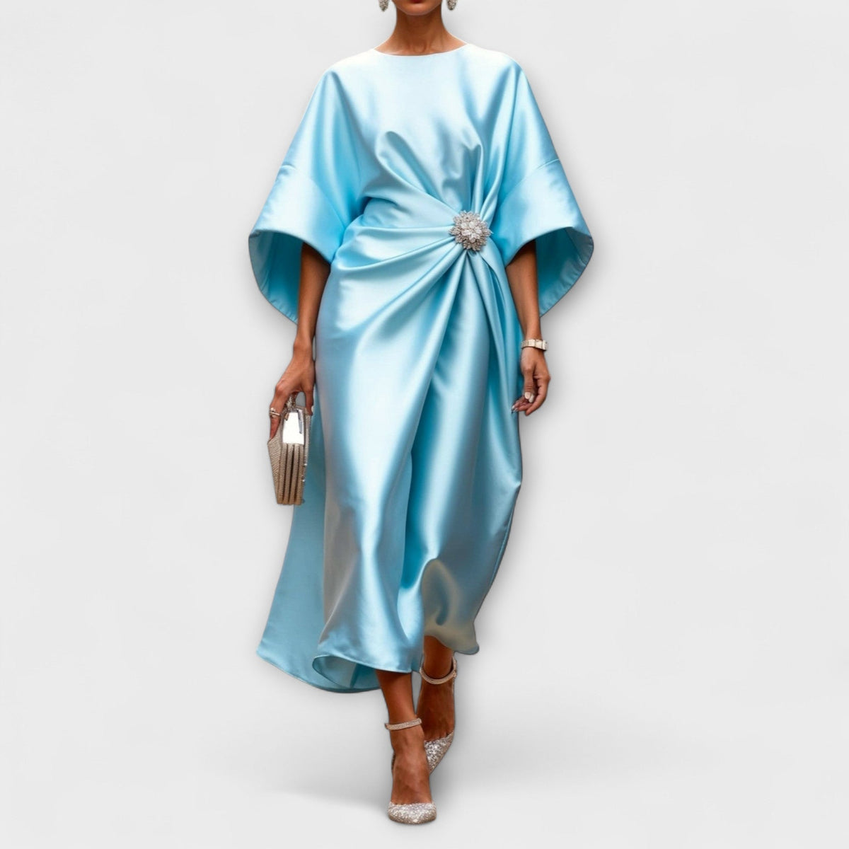 Robe maxi en satén lujoso con lentejuelas