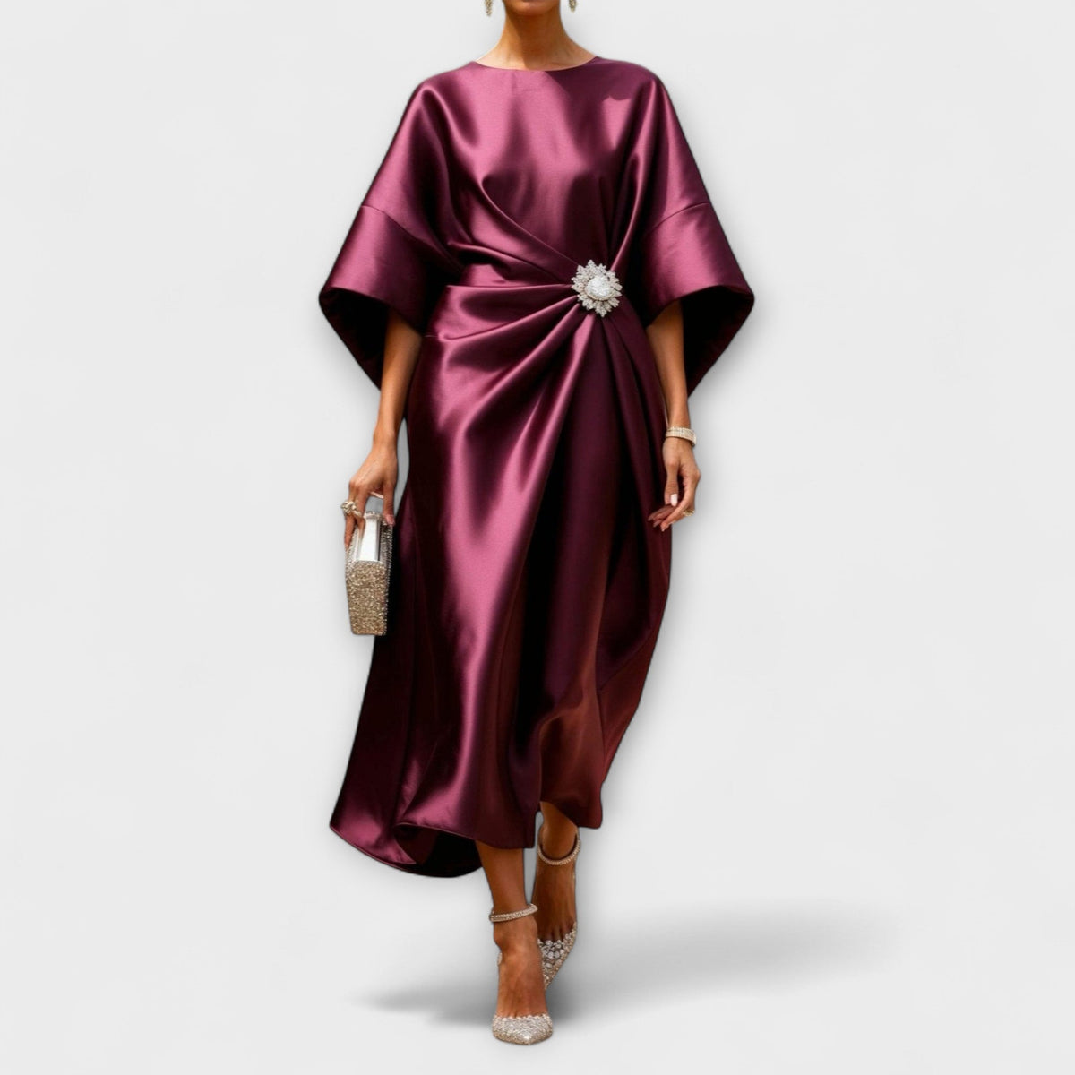 Robe maxi en satén lujoso con lentejuelas